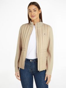 tommy-hilfiger-naisten-takki-lw-padded-knit-mix-jacket-vaalea-beige-1