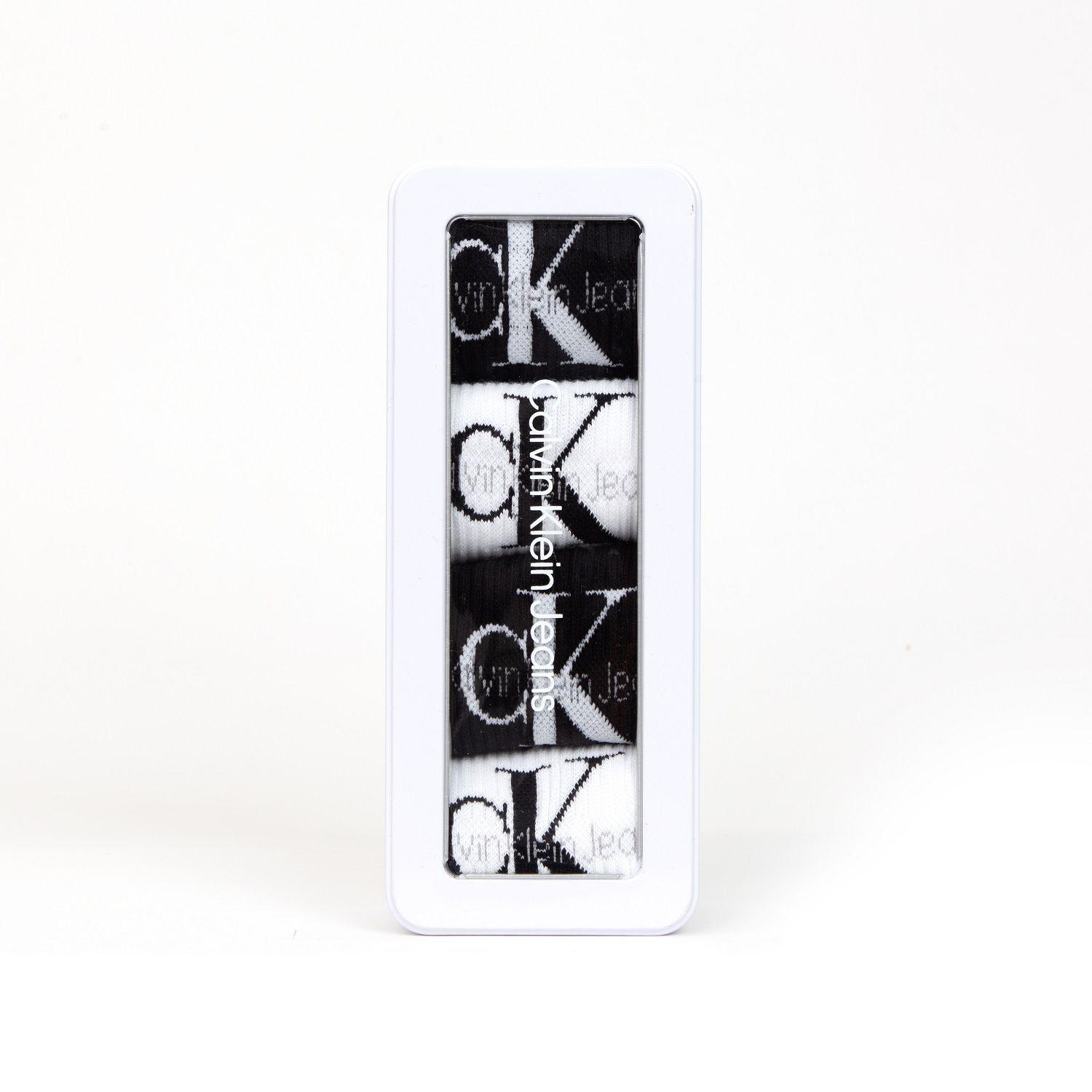 Calvin Klein Women Sukat Sock 4P Monogram Tin Giftbox Mustavalkoinen -  Kekäle
