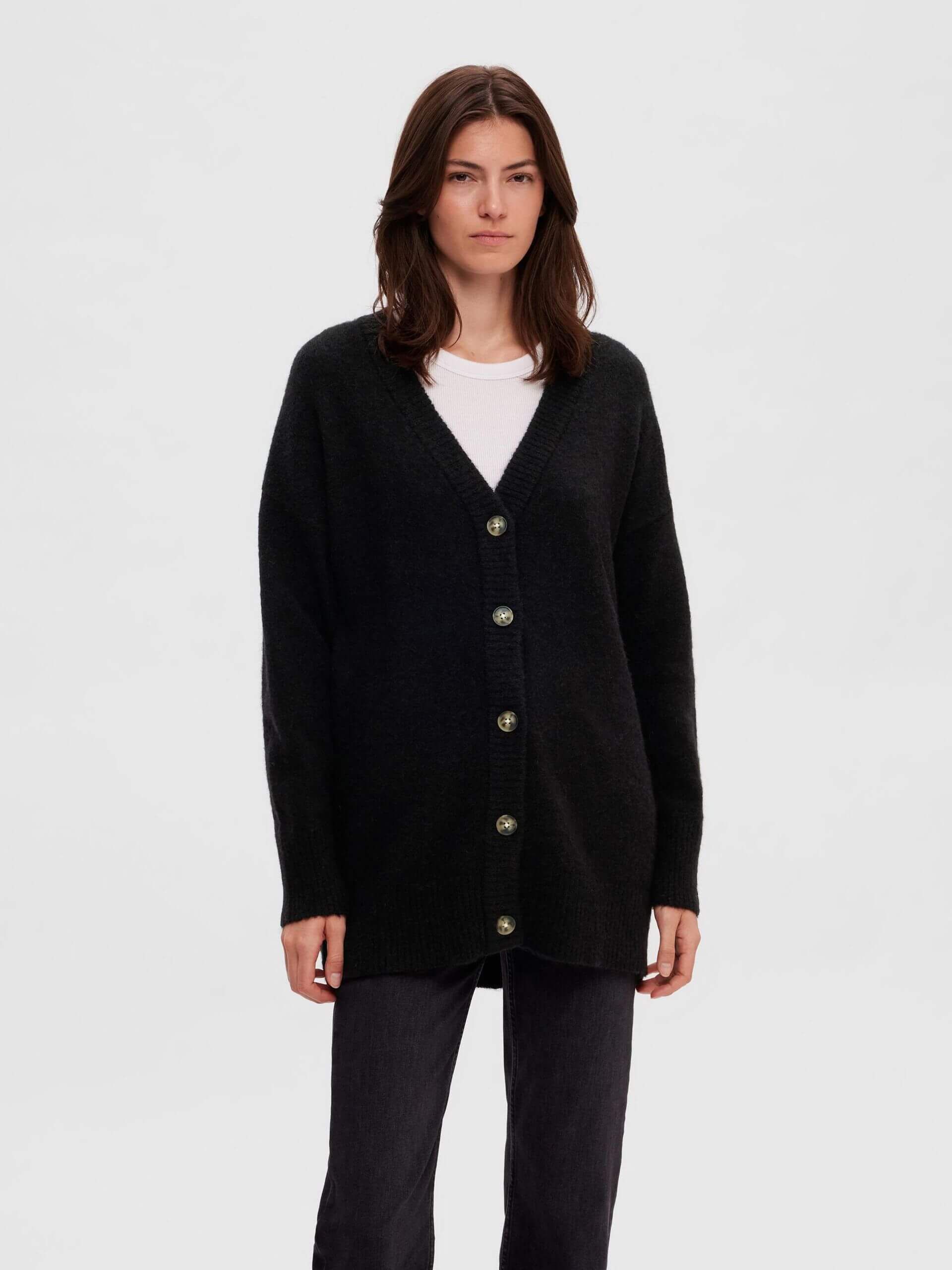 Selected Femme neuletakki, SLFMALINE LS KNIT LONG Musta Kekäle
